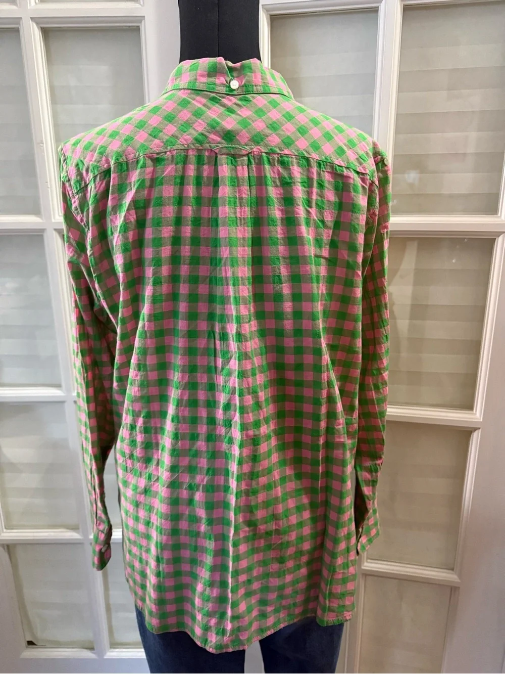J. Crew Pink and Green Gingham Button-Down Shirt
